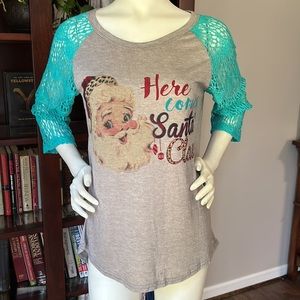 NWT Southern Grace whimsical Santa top